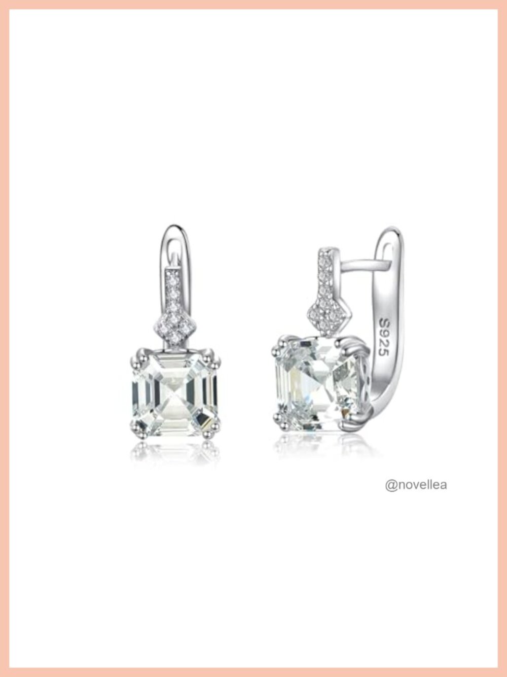 Sterling Silver Hoop Earrings with Princess Cut Cubic Zirconia, White Gold